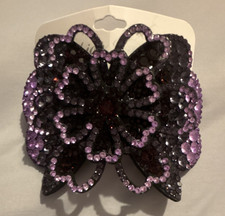 Large Purple Rhinestone Butterfly Hair Clip Crystal Statement Barrette New