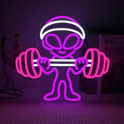 Lucunstar Alien Neon Sign Dumbbell Gym Led Wall Decor Led Alien Light Shop Bar