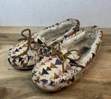 Minnetonka Women  s Lodge Trapper Faux Fur Geometric Aztec Moccasin Slippers Sz 6