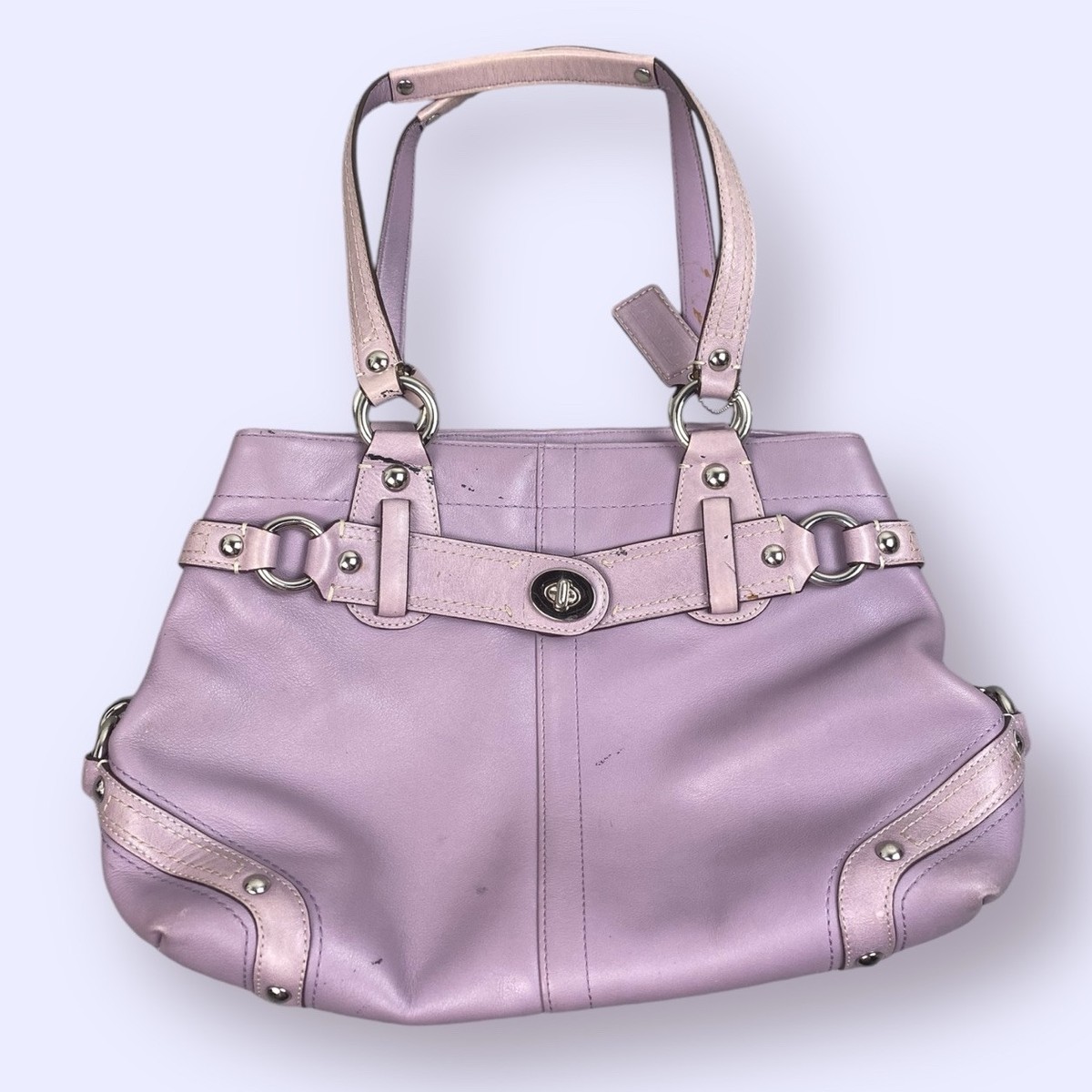 バッグ Mach Coach Leather Carryall Purse Bag Lavender Satchel Tote J0873