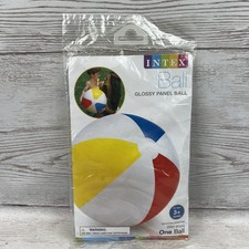 Intex 20" Beach Ball White Blue Red Yellow Glossy Panel Classic Pool Toy Free SH