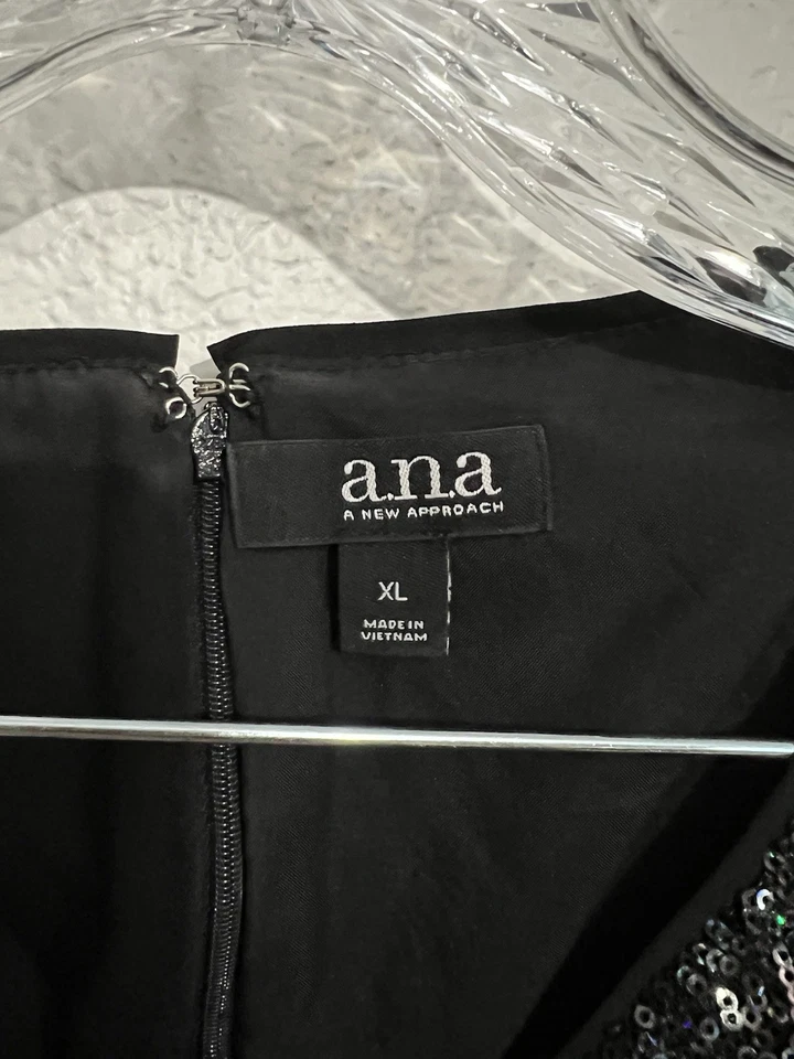 Vestido recto ANA XL negro colorido lentejuelas brillante manga corta fiesta cóctel LBD Foto 2 de 4