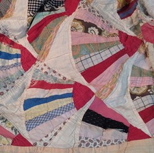 Handmade Vintage Fan Pattern Patchwork Multicolor Cotton Quilt Flowers Theme