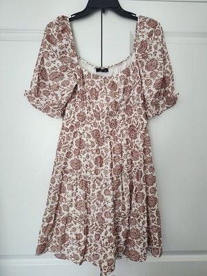Trixxi Womans Banydoll Dress | Pink Mauve & White Floral Print | Sz L | Euc 