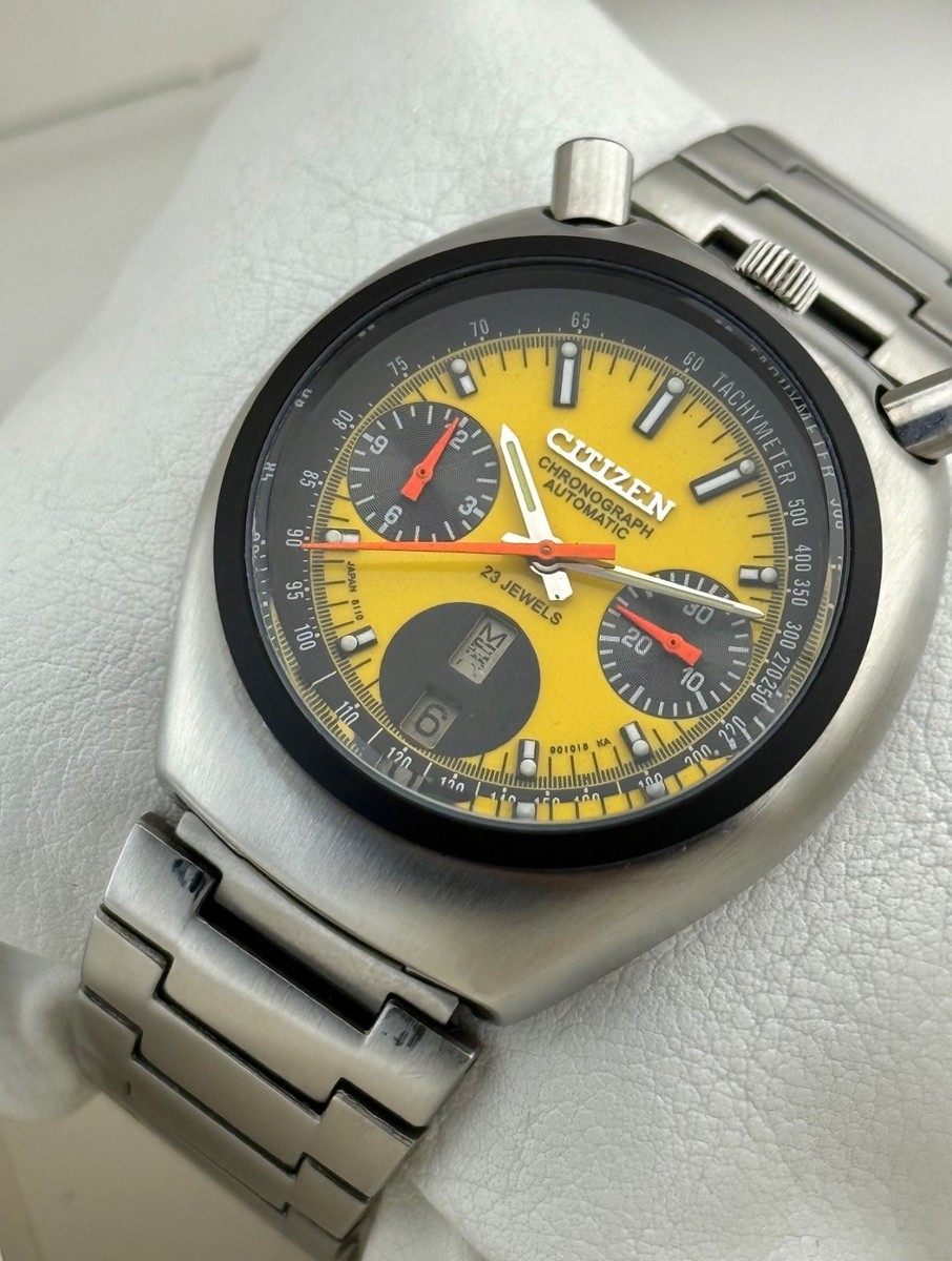 Vintage Citizen Bullhead Chronograph 67-9011 Cal 8110A Yellow Dial