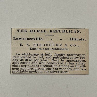 The Rural Republicans E. S. Kingsbury & Co. IL 1890 Newspaper Ad SAI7-S11