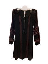 Miss Me Tunic Dress, Medium, Boho, Peasant, tassels, Embroidery, LS, Lined