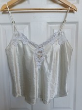 Vtg 80s California Dynasty Satin Lace Lingerie Crop Top Cream White Size L Fairy