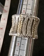 Sterling Silver Wide Band Ring Textured Organic Design Statement Size 6