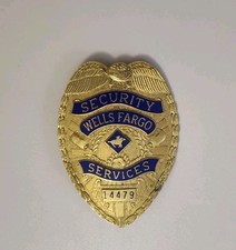 Vintage Gold Tone and Blue WELLS FARGO Badge Security Services #14479