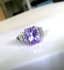 Large Stone Amethyst Set in Sterling Size 7 with CZ stones  Beautiful Ring