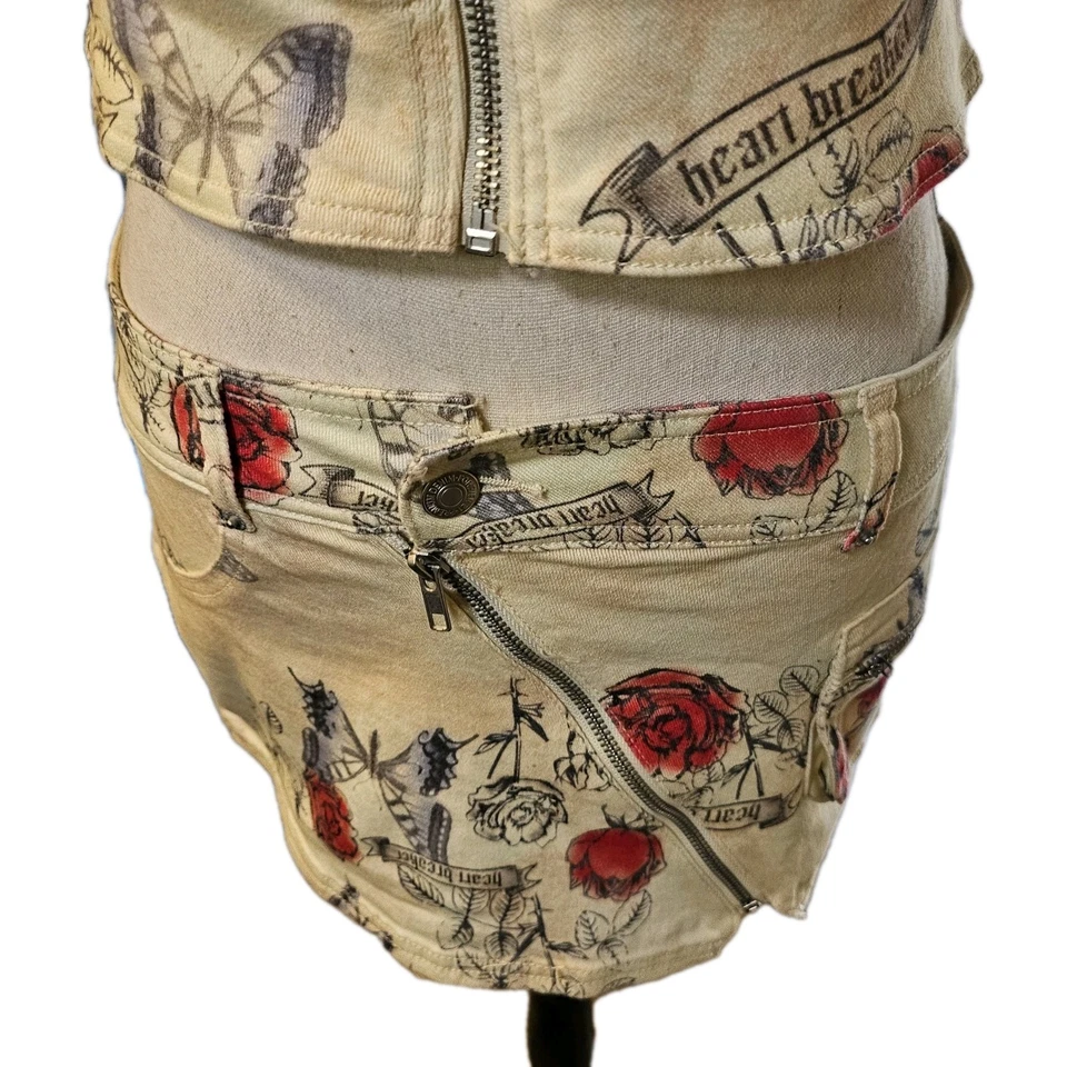 Top/falda de mezclilla sin tirantes rosa amarilla de 2 piezas Y2K, años 90, retro Foto 4 de 4