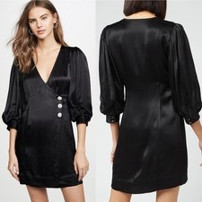 GANNI Black Heavy Satin Wrap Dress Size 100% Viscose US 4 NEW NWT