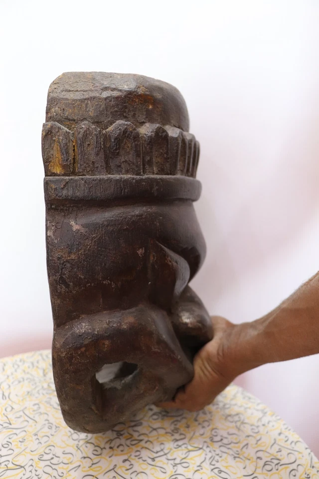 Antigua máscara facial de madera hecha a mano estatua colgante de pared, juguete, coleccionable Foto 3 de 4