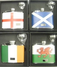England Scotland Ireland Wales 4oz Stainless Steel Hip Flask & Funnel