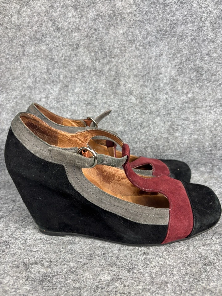 De colección Jeffrey Campbell Darnell Cuña Para Mujer 9.5 Negro/Gris/Marate Gamuza Cuero Foto 4 de 4