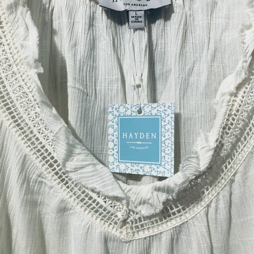 Hayden Los Angeles Blouse Womens Size Large Boho Embroidery Tan Tunic Top - Picture 3 of 14