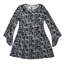 Aryeh Anthropologie Knit Sweater Dress L Flared Bell Long Sleeve B&W Geometric 