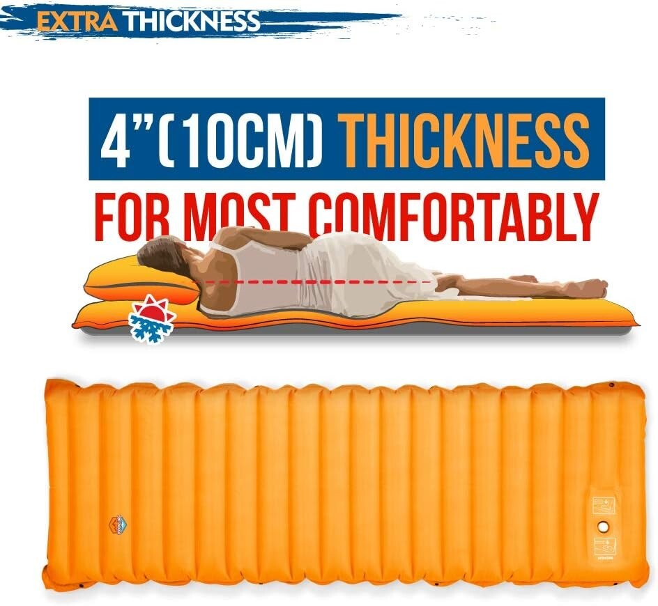Extra Thick 4" Inflatable Sleeping Pad w/ Built-in Pump, 400lb Capacity