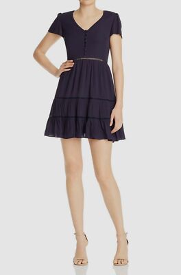 Aqua Womens V-Neck Fit & Flare Mini Dress Navy S
