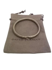 David Yurman Sterling Silver 5mm Cable Diamond Hook Buckle Cuff Bracelet