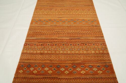 3x5 Ft Afghan Hand Made Orange Striped Oriental Wool Area Rug - Picture 1 of 10