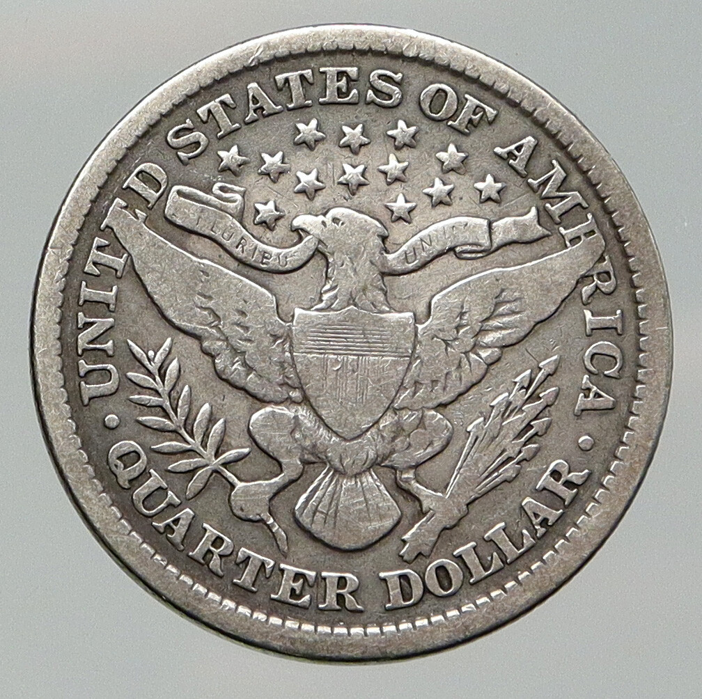 1893 UNITED STATES US Silver LIBERTY Barber Quarter Dollar Coin w