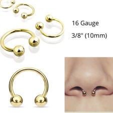 16G 3/8" GOLD TITANIUM BALL HORSESHOE RING SEPTUM EAR SMILEY DAITH PIERCING HOOP