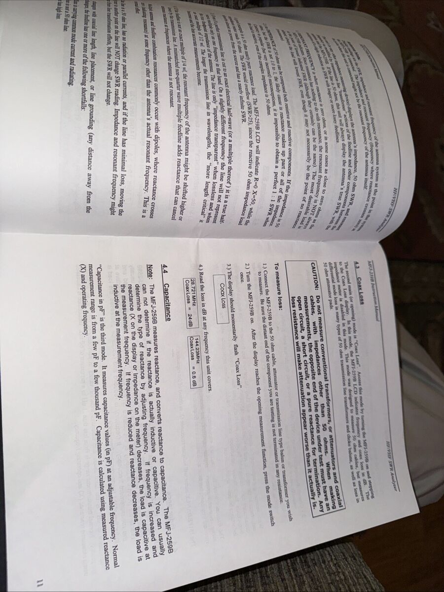 MFJ 259B SWR HF/VHF SWR Analyzer Instruction Manual Used MFJ 259B SWR HF/VHF SWR Analyzer Instruction Manual Used