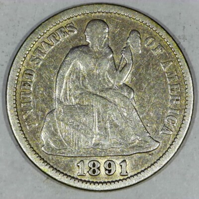 ***VINTAGE EARLY AMERICAN SILVER***1891 DIME XF/AU Y533