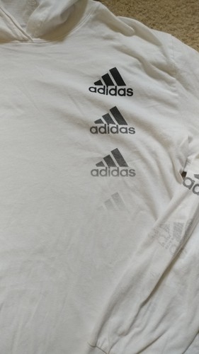 ADIDAS White Hooded Long Sleeve Shirt Youth L 14/16 - Picture 6 of 9