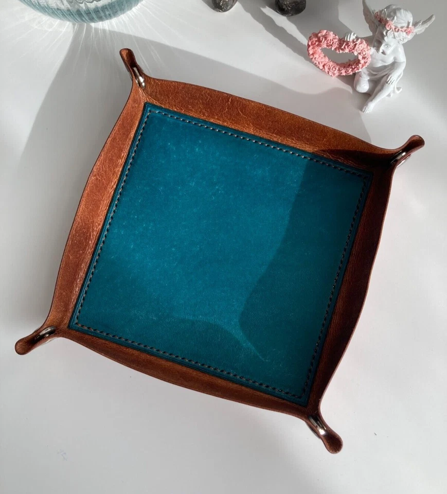 Taschenleerer Leder Ablageschale Leder Tablett Serviertablett Tray Lederschale - Bild 4 von 4