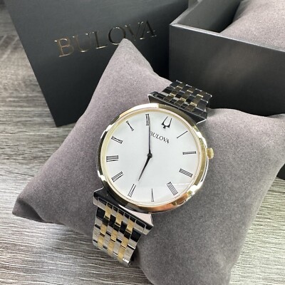 NEW  SLIM  Bulova Regatta Men's Quartz Two-Tone White Dial Watch 38MM 98A233