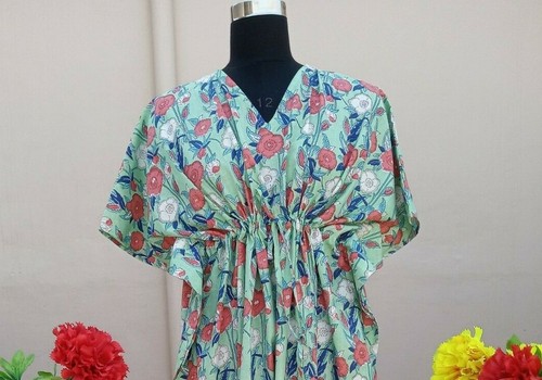 Robe Caftan Maxi Boho En Coton 100% - Taille Unique - Fait Main En Inde - Neuf Avec étiquettes
