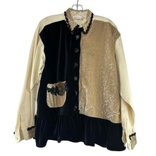 Vintage Lilly Hill Art To Wear Jacket Womens Size Xl Mixed Media Velvet Ruffle