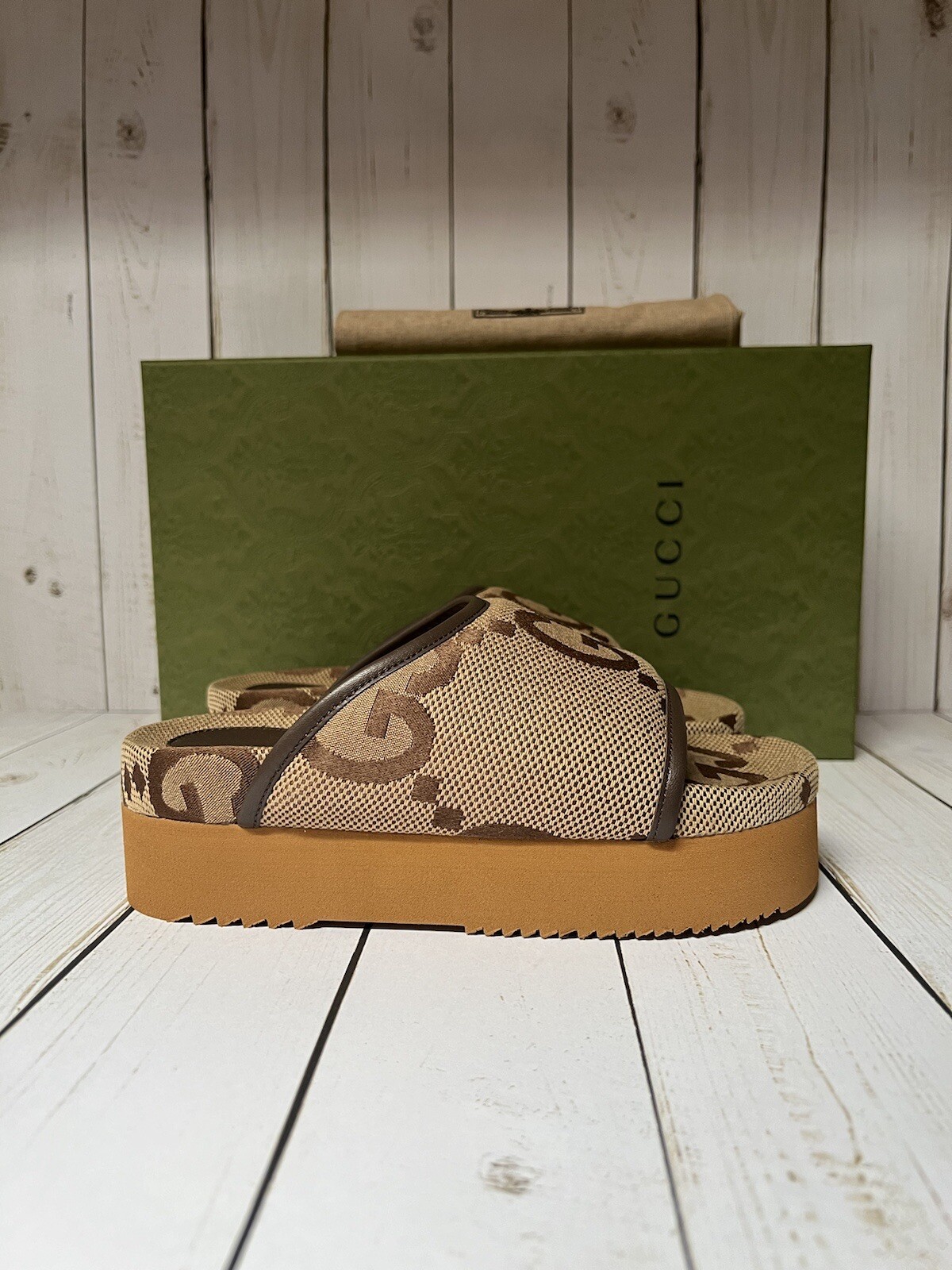 Gucci Jumbo Monogram GG Platform Slide Sandal Camel/Ebony Sz 35 / 5 image 2