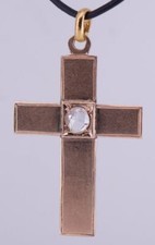 Antique Empire Cross Pendant Fob 14k Gold Diamond c1890's