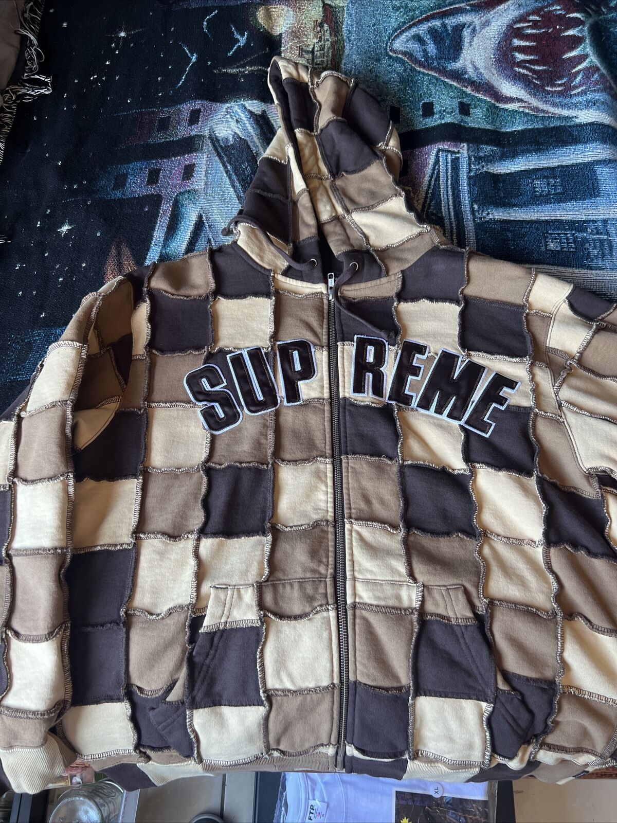 Supreme Reverse Patchwork zip up hoodie Size Small