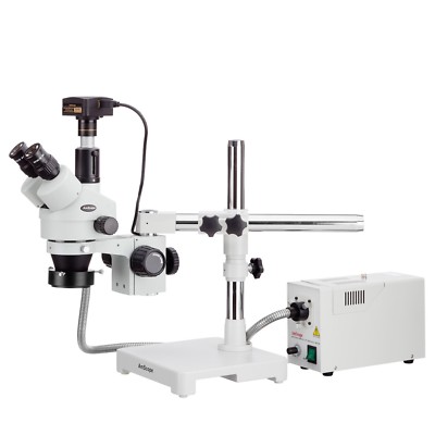 Amscope 7X-90X Trinocular Stereo Zoom Microscope +10MP Camera +Fiber Optic Light