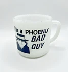 Vintage Advertising Milk Glass Mug Phoenix Insurance Bad Guy Federal Glass