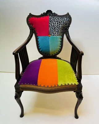 Antique Patchwork Chair Designer Fabrics Stunning Fully Restored - Image 1 of 4