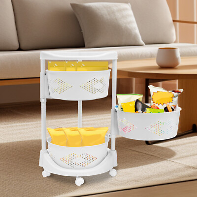 Kitchen Storage Cart Rotating Basket Rack Vegetable Fruit Holder 3 Layer Shelves