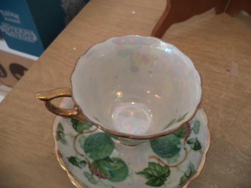 Vintage Pearl Lusterware September Melon Footed Teacup Saucer Rare Ucagco Design - Picture 4 of 8