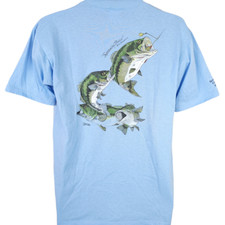 Vintage Spinning Bass T Shirt Mens Size Large Blue 80s Sport Fishing Made In USA