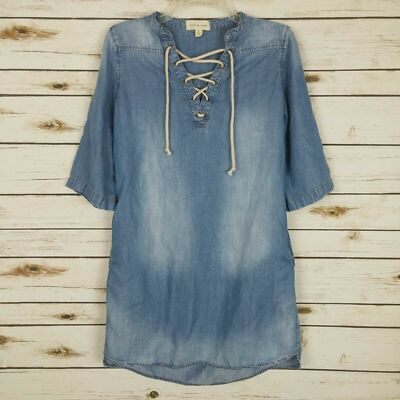 Cloth Stone Women's Chambray Dress Lace Up Chest, Size XS
