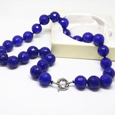 Faceted 8/10/12mm Natural Blue Jade Round Gemstone Beads Necklace 18"
