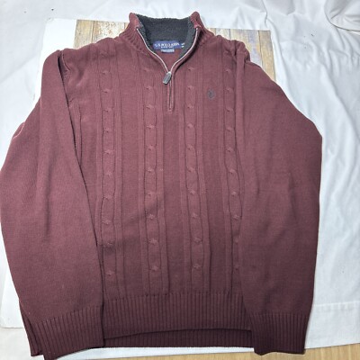 US Polo Assn Sweater, Mens Size XXL Long Sleeve 1/4 Zip Burgundy ￼