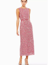 Mac Duggal Geometric Sequin Midi Tea Length Dress Sz 2   $538   Rosewood  C*1473