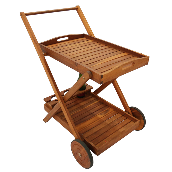 Servierwagen Mit Rollen Aus Akazienholz, Ca. 82 X 60 X 90 Cm-image