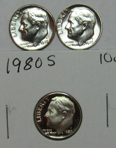 1980 P,D&S Roosevelt Dimes in BU and Proof condition